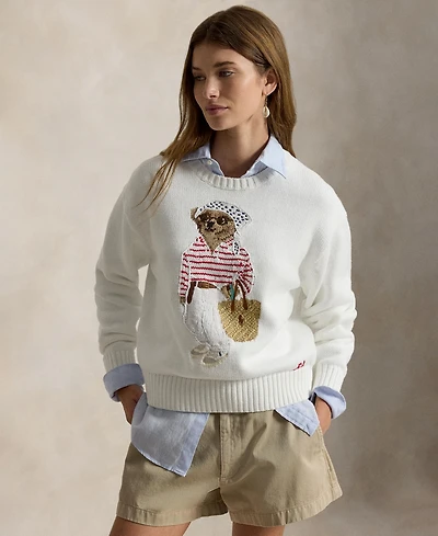 Polo Ralph Lauren Women's Bear Embroidered Crew Neck Sweater