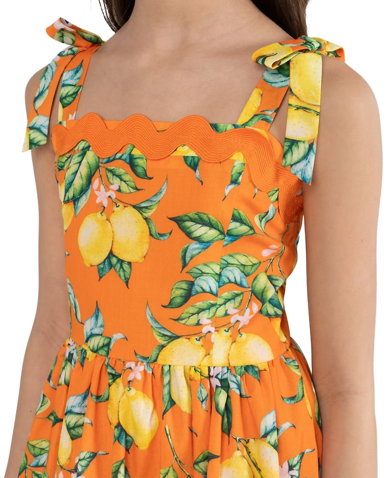 Rare Editions Girls' 7-16 Printed Lemon Tiered Maxi Dress