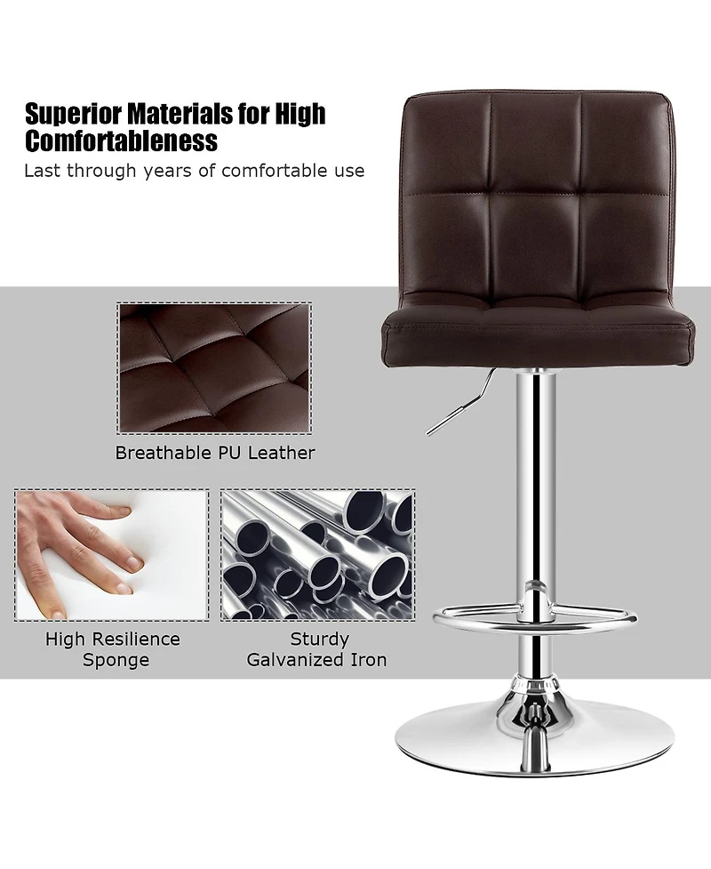 Set of 2 Bar Stools Pu Leather Adjustable Barstool Swivel