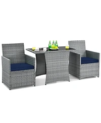 3PCS Patio Rattan Furniture Set Cushioned Sofa Armrest Garden