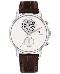 Tommy Hilfiger Men's Multifunction Brown Leather Bracelet Watch, 40mm