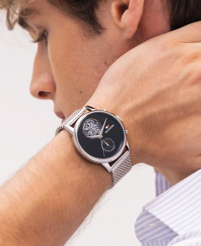 Tommy Hilfiger Men's Multifunction Silver Tone Stainless Steel Mesh Bracelet Watch, 40mm