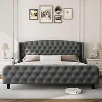 gaomon Bed Frame Deep Button Tufted Wingback Headboard Velvet Upholstered Platform No Box Spring Easy Assembly