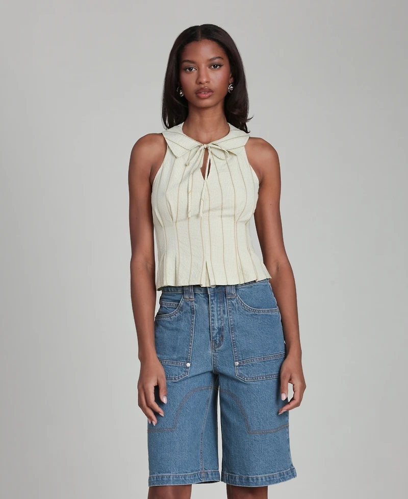 Avec Les Filles Women's Striped Tie-Neck Top