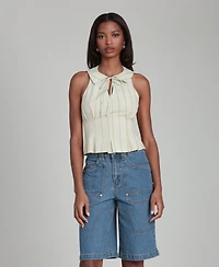 Avec Les Filles Women's Striped Tie-Neck Top