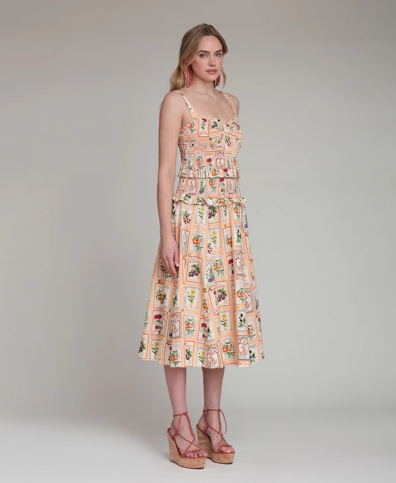 Avec Les Filles Women's Printed Smocked Midi Dress