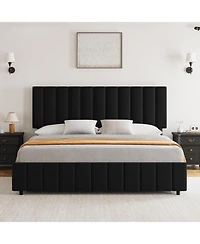 gaomon Linen Upholstered Bed Frame with 4 Storage Drawers, Adjustable Headboard, Sturdy Wooden Slats, No Box Spring Required