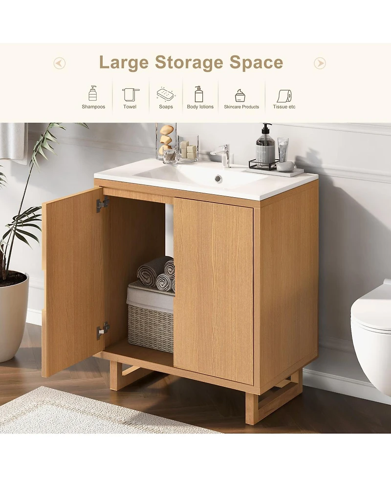 Sillysis 30" Bathroom Vanity with Sink, Solid Wood Frame, Soft Close Doors & Large Storage Cabinet for Modern Bathrooms