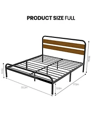 gaomon King Metal Platform Bed Frame Wooden Headboard Heavy-Duty Support Noise-Free Design Under-Bed Storage Rustic Light