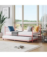 Gaomon Daybed with Trundle Metal Twin Daybed Frame Headboard Platform Sofa Bed Metal Slats Bedroom Living Room Guest
