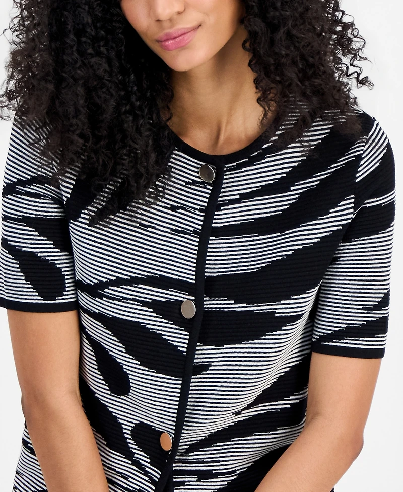 Anne Klein Women's Jacquard-Knit Short-Sleeve Cardigan Sweater