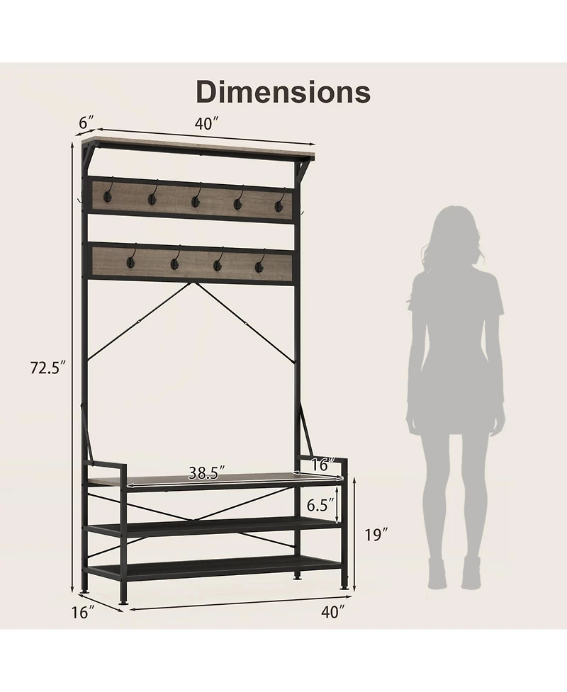 Slickblue 4-in-1 Hall Tree Coat Rack with 11 Hooks and Shoe Bench