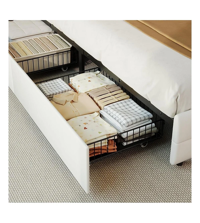 gaomon Bed Frame with Headboard and 2 Storage Drawers, Upholstered Bed Frame with Led Light