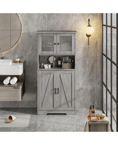 gaomon Tall Bathroom Cabinet, 50" Storage Cabinet with 4 Doors and Adjustable Shelves, Freestanding Modern Cupboard for Kitchen, Pantry, Living R