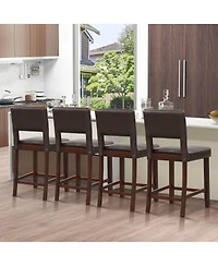 Gymax 4-Piece Pvc Leather Counter Height Bar Stool Set w/ Back and Rubber Wood Legs