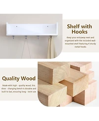 Rainsken Wall-Mounted Entryway Shelf with Hooks and Storage Bench Set for Entryway, Hallway, Living Room, Bedroom