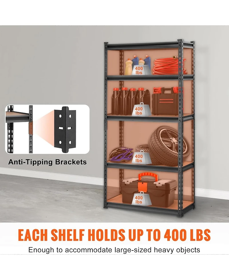 Rainsken Storage Shelving Unit, 5-Tier Adjustable Metal Storage Shelves, Heavy Duty Organizer Rack for Pantry, Basement