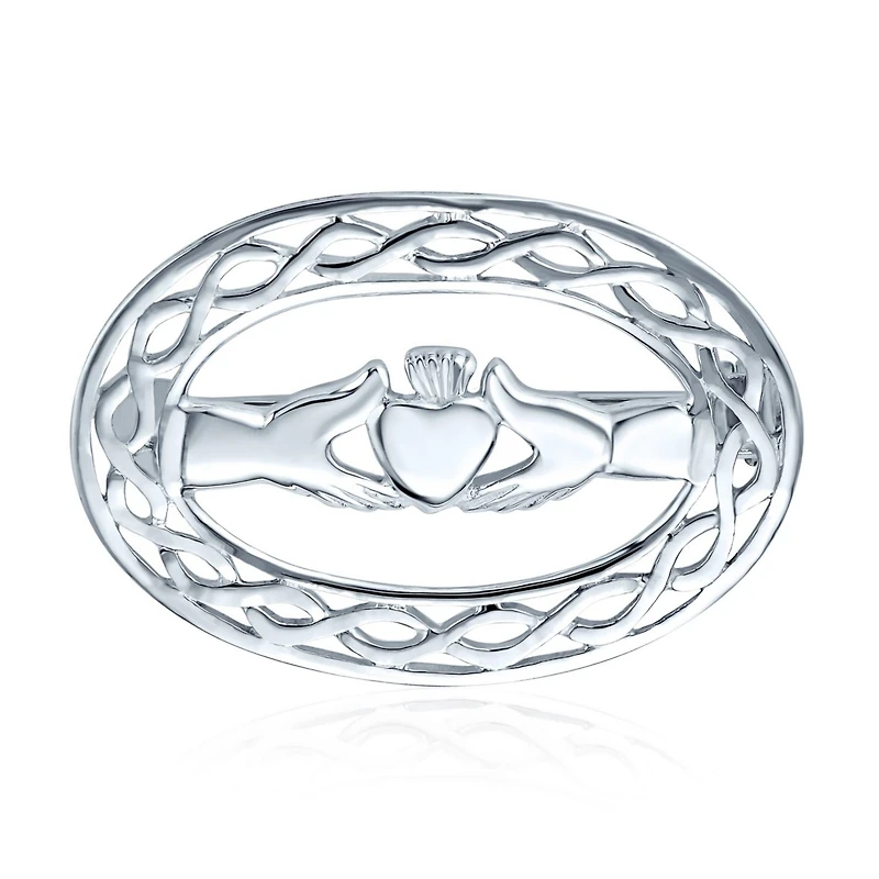 Bling Jewelry Celtic Love Knot Large Oval Claddagh Design Scarf Brooch Pin .925
