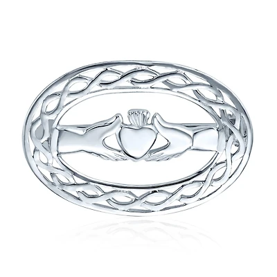 Bling Jewelry Celtic Love Knot Large Oval Claddagh Design Scarf Brooch Pin .925