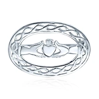 Bling Jewelry Celtic Love Knot Large Oval Claddagh Design Scarf Brooch Pin .925