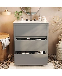 Sillysis 30" Modern Freestanding Bathroom Vanity with Ceramic Sink, Glossy Mdf Cabinet, Handleless Soft Close Drawers