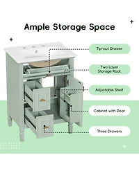 Sillysis Bathroom Vanity with Sink, Freestanding Solid Wood & Mdf Cabinet, Flip Drawer & Adjustable Shelf for Storage