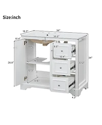 Sillysis 36" Transitional Bathroom Vanity with Ceramic Sink, Solid Wood & Mdf, 2 Soft-Close Doors, 3 Drawers, Adjustable Shelf for Storage
