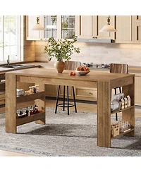 Tribesigns 63 Inch Counter Height Bar Table with Storage Shelves, Farmhouse High Top Pub