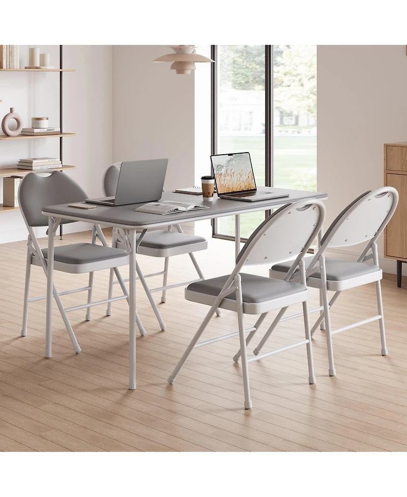 gaomon Folding Chairs, Pu Leather Upholstered Foldable Chairs Set, Soft Cushioned Chairs with Metal Frame