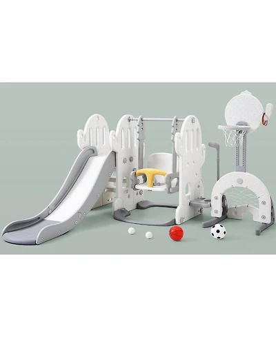 gaomon 7 in 1 Toddler Slide and Swing Set with Slipping Slope Basketball Hoop Soccer Golf Ring Toss Game