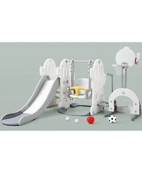 gaomon 7 in 1 Toddler Slide and Swing Set with Slipping Slope Basketball Hoop Soccer Golf Ring Toss Game
