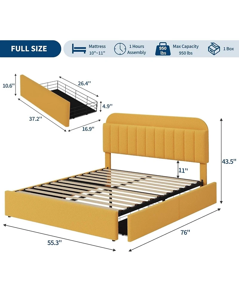 gaomon Full Platform Bed Frame- Storage Headboard 2 Rolling Drawers Noise-Free No Box Spring Needed