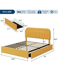 gaomon Full Platform Bed Frame- Storage Headboard 2 Rolling Drawers Noise-Free No Box Spring Needed