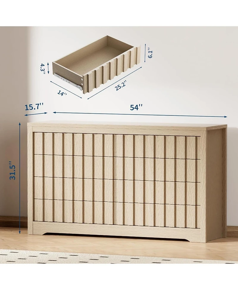gaomon Fluted 8 Drawer Dresser, Modern Handleless Wooden Chest of Drawers with Deep Storage Closet Organizer for Living Room Hallway