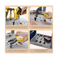 Bruce & Shark 37-Piece Kids Workbench with Realistic Electric Drill, Pretend Play Tool Set for Ages 3-6