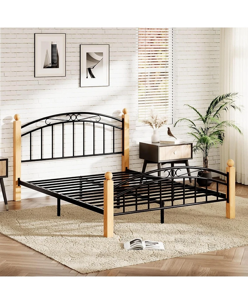 gaomon Bed Frame with Headboard, Platform Bed Frame Wooden Slat Support, No Box Spring Needed, Noise Free Sleep, Underbed Storage Space