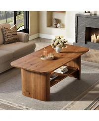 Tribesigns 47.24" Solid Wood Coffee Table for Living Room, 2-Tier Farmhouse Rectangle Coffee Table, for Home, Apartment, Office