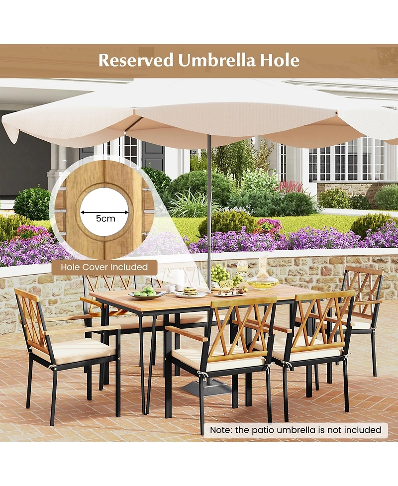 Gymax 7 Pcs Patio Dining Set With 2'' Umbrella Hole and Seat Cushions for Garden