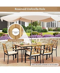 Gymax 7 Pcs Patio Dining Set With 2'' Umbrella Hole and Seat Cushions for Garden