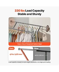 Rainsken Clothes Rack, Rolling Clothing Garment Rack, Extendable Carbon Steel Clothing Racks with 2 Hanging Rods and Storage Basket for Living Room