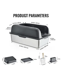 Cozito Xl Stainless Steel Cat Litter Box with Scoop and High Sides