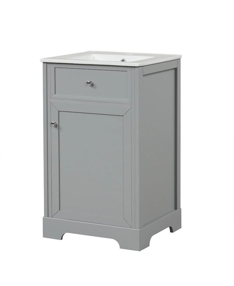 Sillysis 20" Bathroom Vanity with Ceramic Sink, Soft Closing Door & Storage Rack, Freestanding Cabinet for Small Bathrooms
