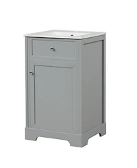 Sillysis 20" Bathroom Vanity with Ceramic Sink, Soft Closing Door & Storage Rack, Freestanding Cabinet for Small Bathrooms