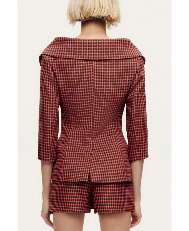 Nocturne Women's Checked Portrait Collar Double-Breasted Jacket