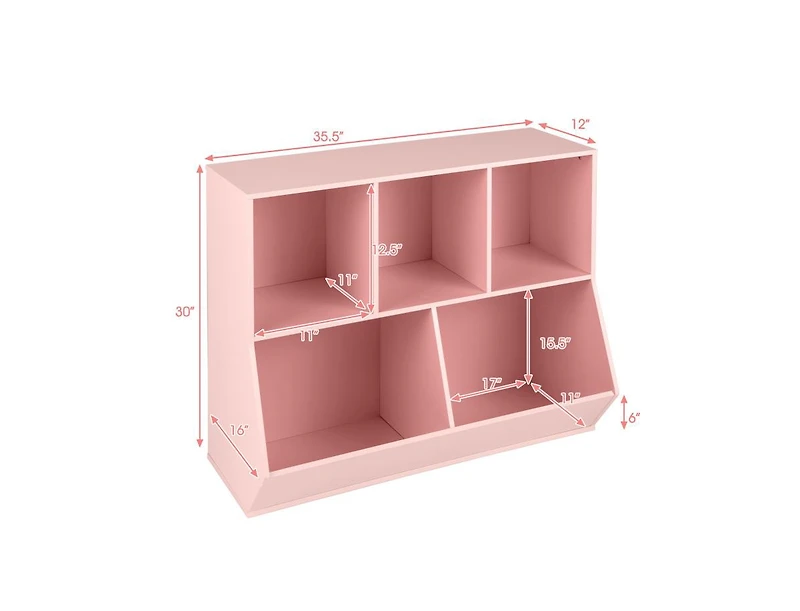 Slickblue Kids 5-Cube Wooden Toy Organizer with Safety Anti-Tipping