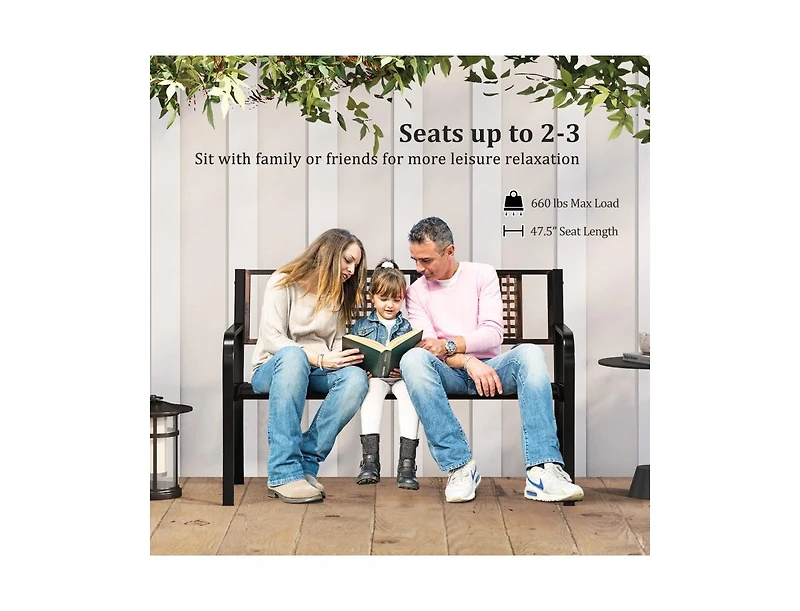 Slickblue Outdoor 50 Inch Metal Patio Bench for 2–3 with Rattan