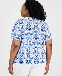 Jm Collection Plus Luca Paisley Keyhole Dolman-Sleeve Top, Macy's Exclusive