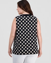 Jm Collection Plus Printed Lace-Up Sleeveless Top