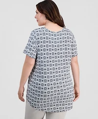 Jm Collection Plus Printed Scoop-Neck Short Sleeve Top, Macy's Exclusive