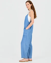 Hippie Rose Juniors' Chambray V-Neck Sleeveless Jumpsuit